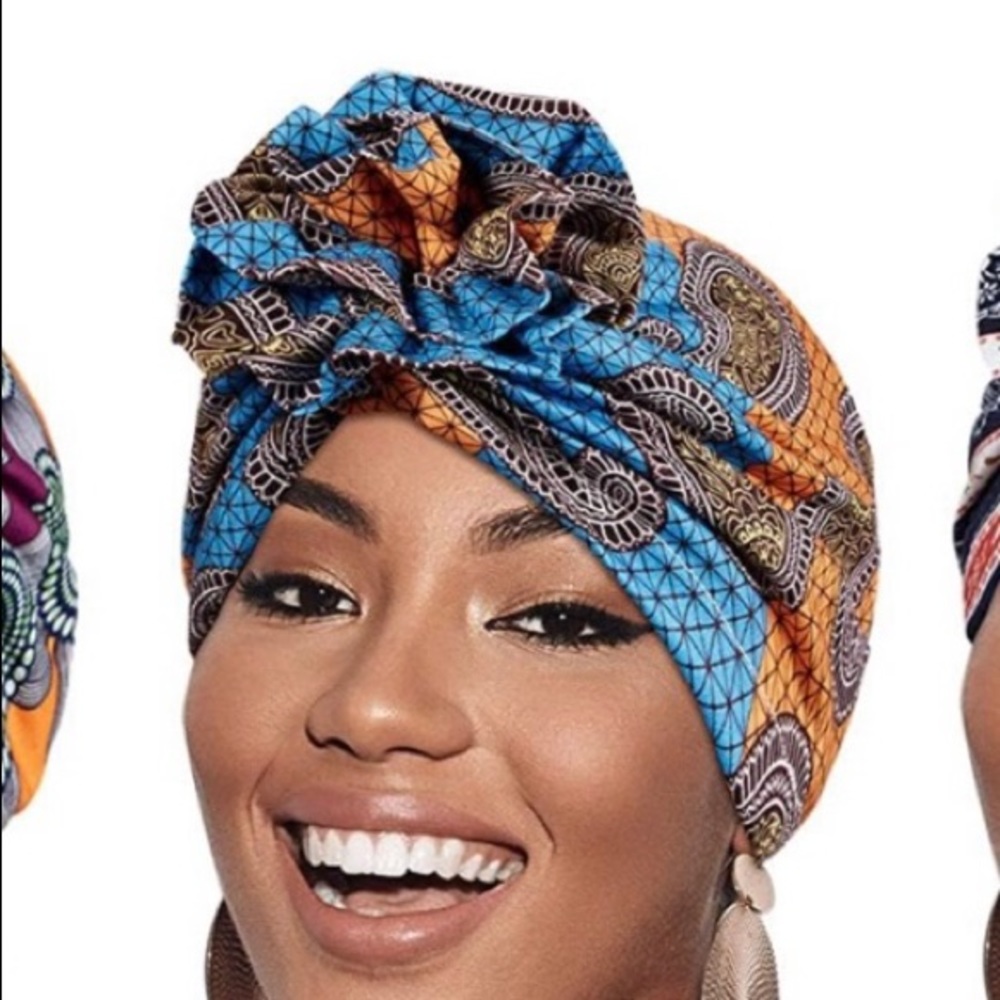 Blue Orange Print Head Wrap